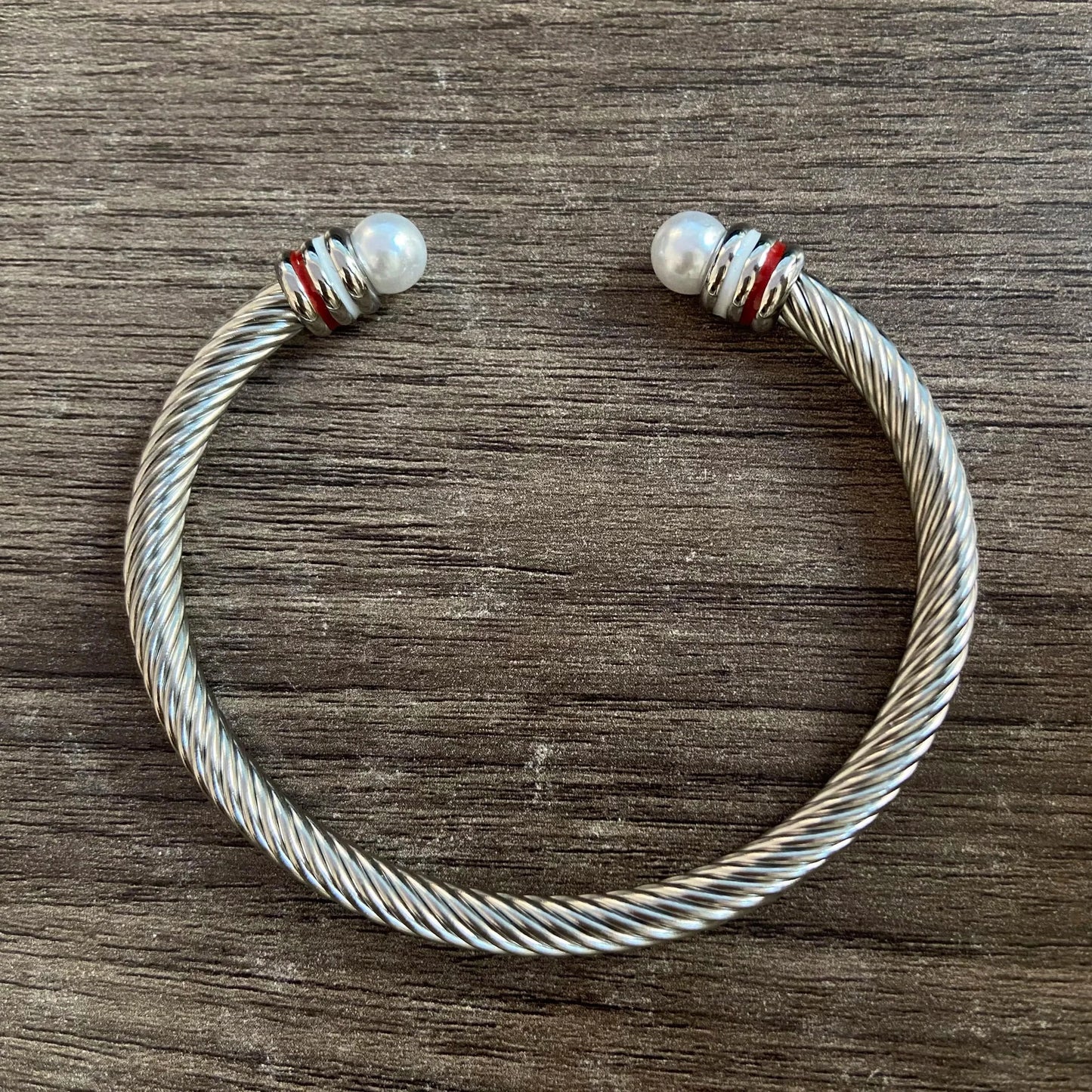 classic / 19CM / Red white Red White Custom Stainless Steel Enamel Open Cable Fashion Jewelry Bracelets & Bangles