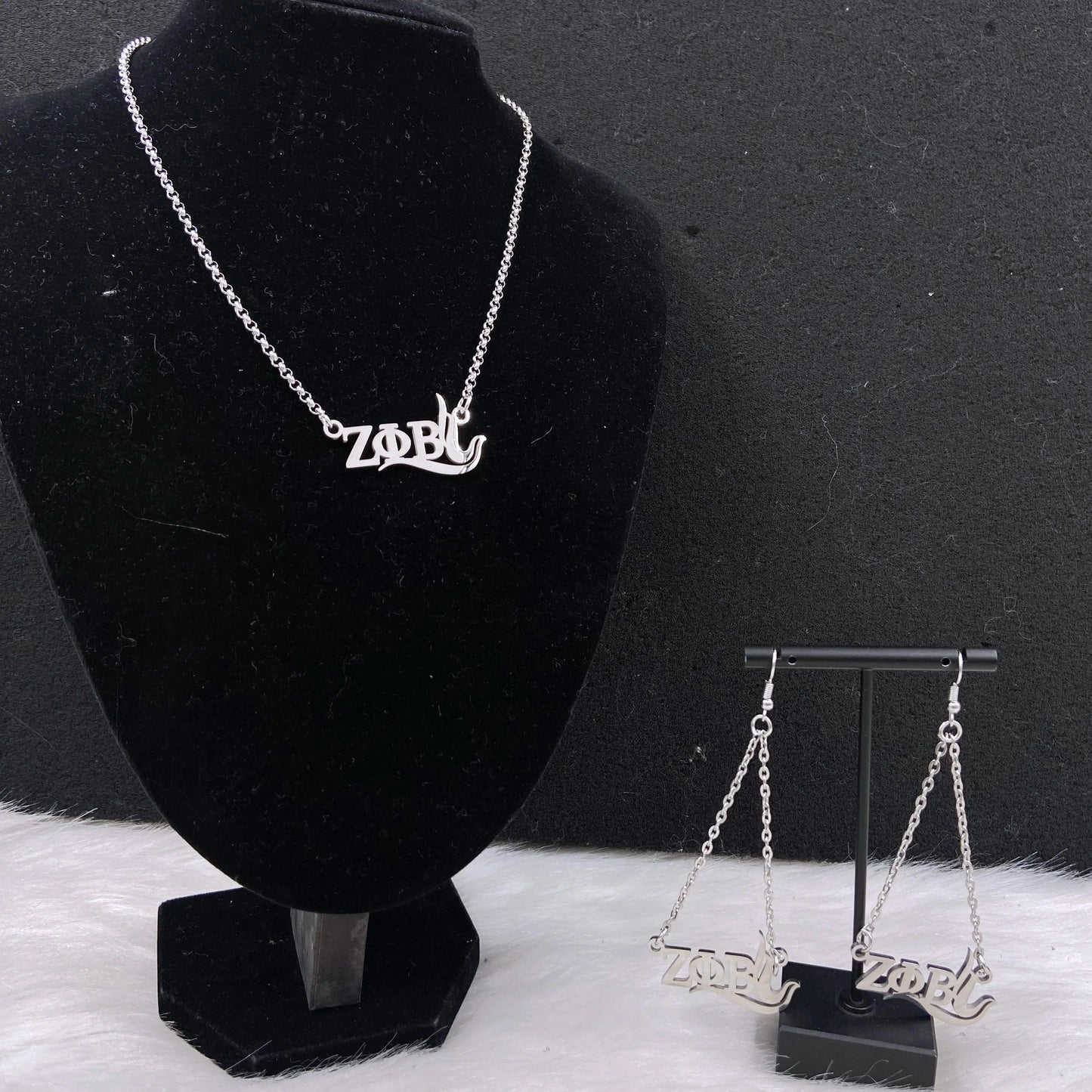 classic / 19CM / set Zeta Phi Beta Custom Greek Letter ZPB Dove Stainless steel Earrings Necklace Jewelry Set