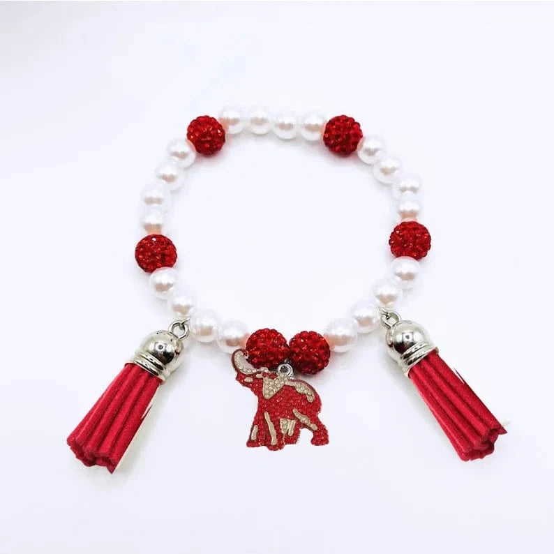 classic / 19CM / tassel Delta Red White Beaded Custom Elastic Handmade Bracelets DST Rhinestone 1913 Elephant Charm Tassel Bracelet
