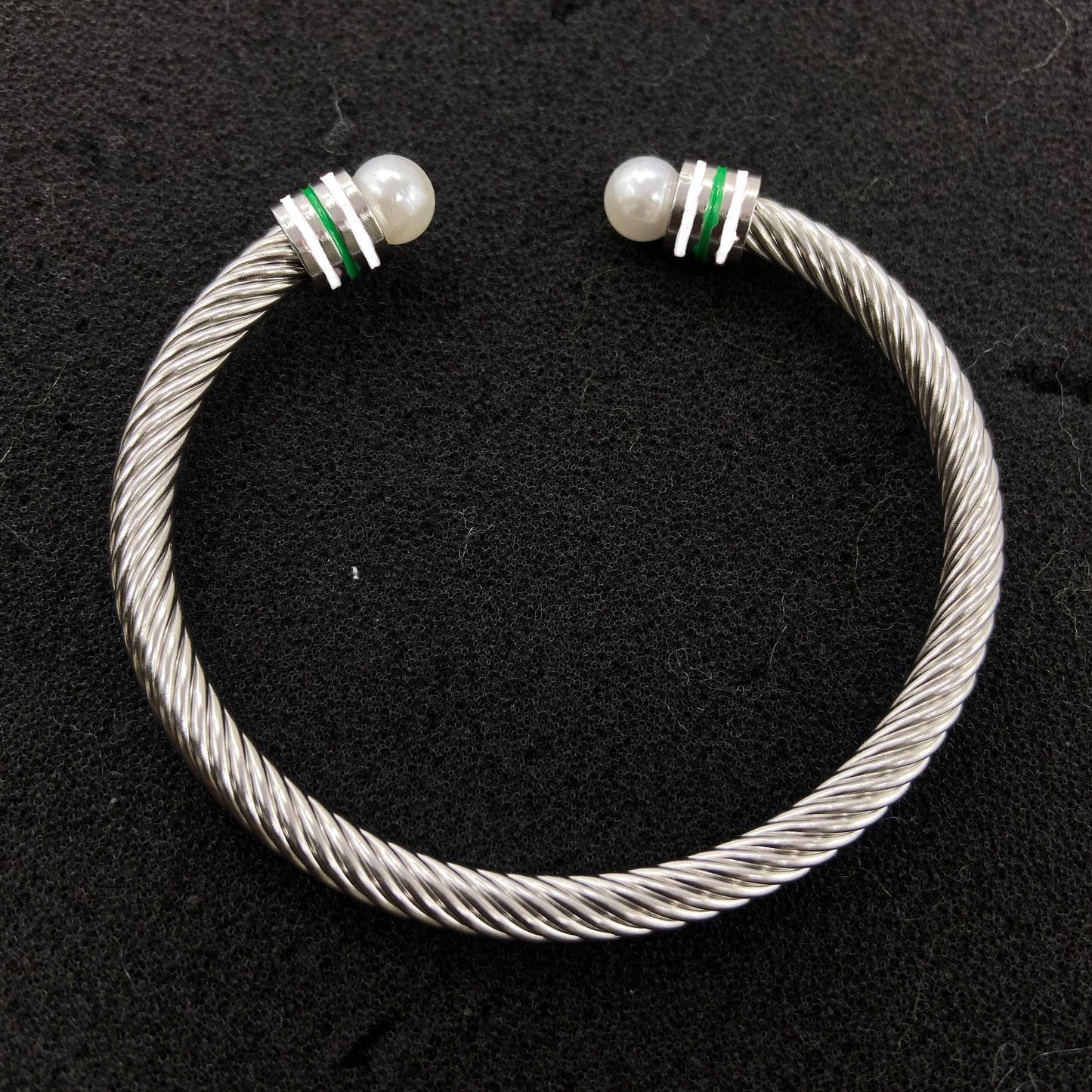 classic / 19CM / White green white TLOD Pink White Custom Stainless Steel Wire Rope Three Layers Enamel Open Cable Bangle Bracelets