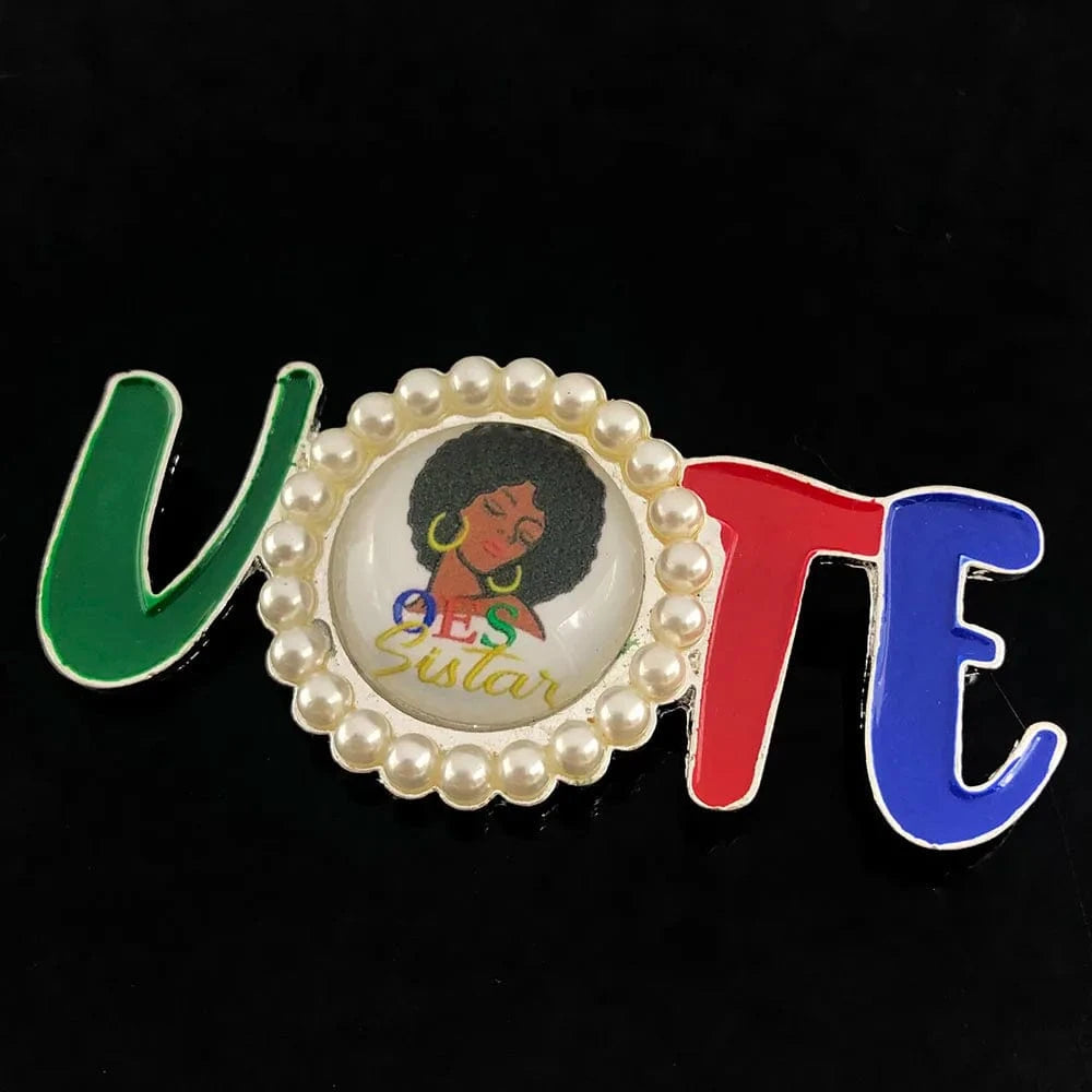 classic / 2 / Blue White Zinc Plated Masonic Custom VOTE Letter Brooch Order of The Eastern Star Green Red Blue Enamel Pearl Lapel Pin OES Brooches Jewelry