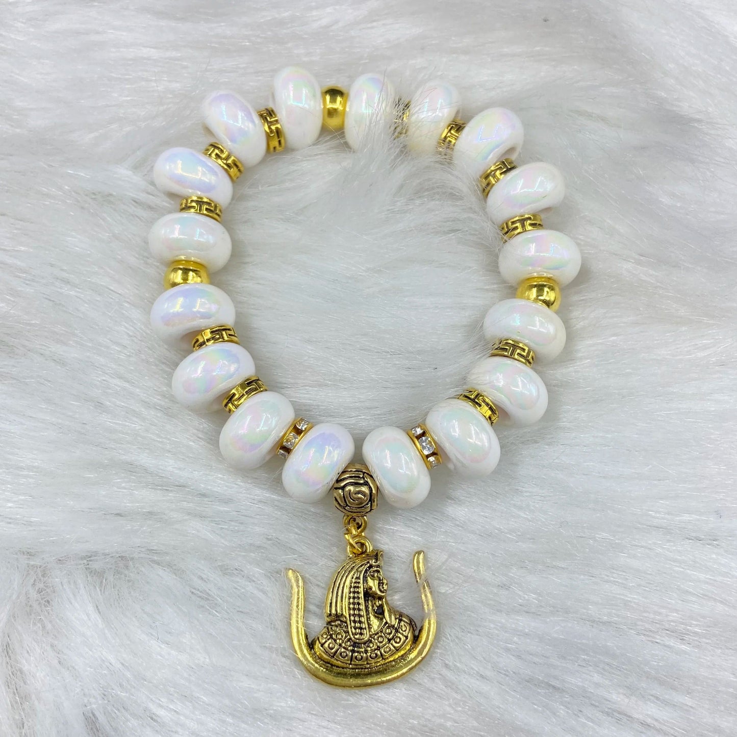 classic / bracelet Daughters of Isis Sister Gold Plated Pendant Ambilight White Beads Necklace Earring Bracelet Set DOI Jewelry Gift