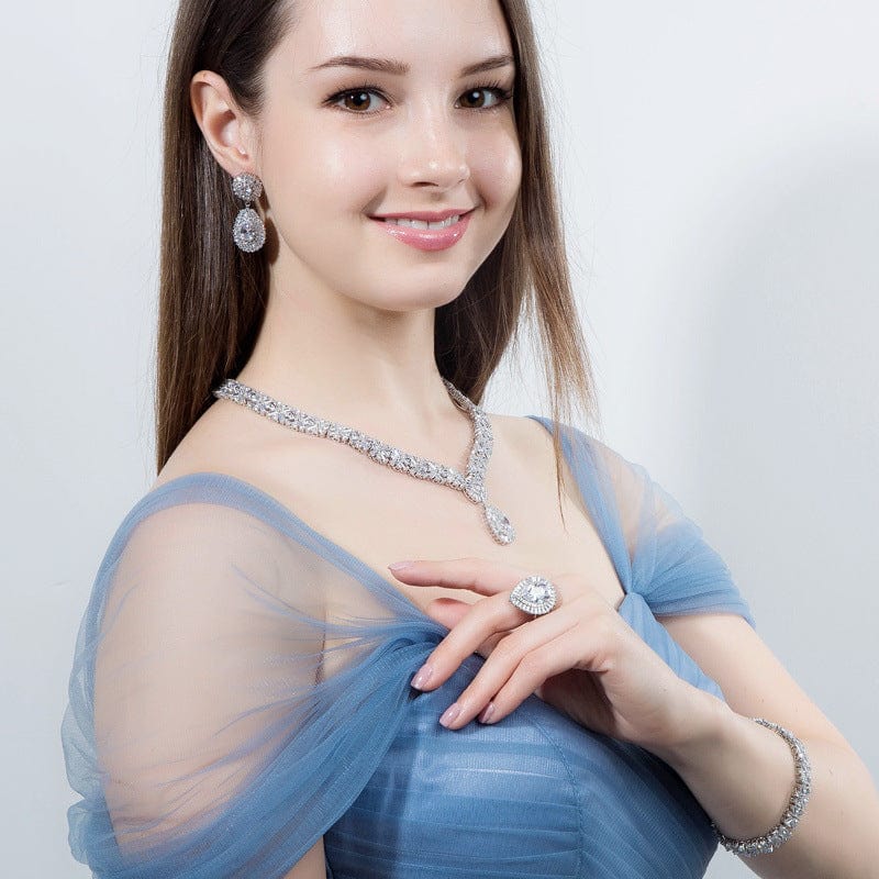 Classic Bridal Jewelry Set Bling Waterdrop Zirconia Jewelry Necklace Set