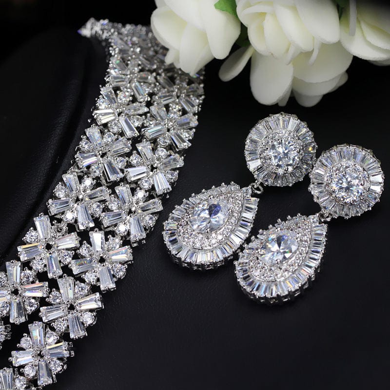 Classic Bridal Jewelry Set Bling Waterdrop Zirconia Jewelry Necklace Set