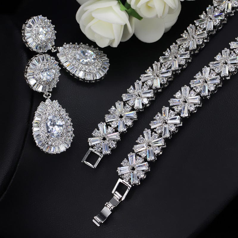 Classic Bridal Jewelry Set Bling Waterdrop Zirconia Jewelry Necklace Set