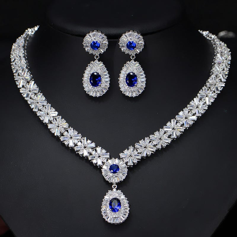 Classic Bridal Jewelry Set Bling Waterdrop Zirconia Jewelry Necklace Set
