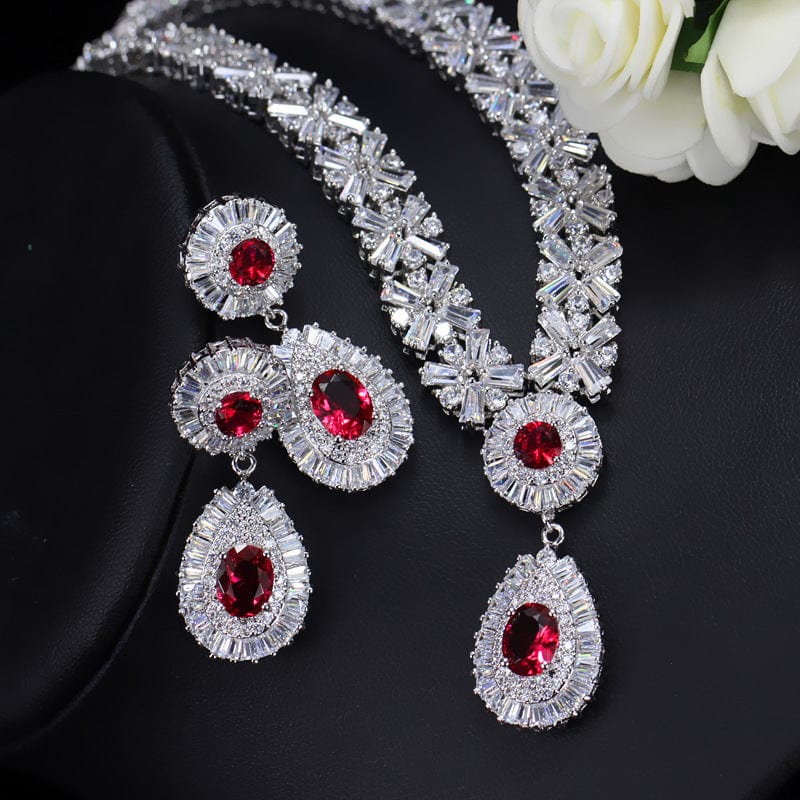 Classic Bridal Jewelry Set Bling Waterdrop Zirconia Jewelry Necklace Set