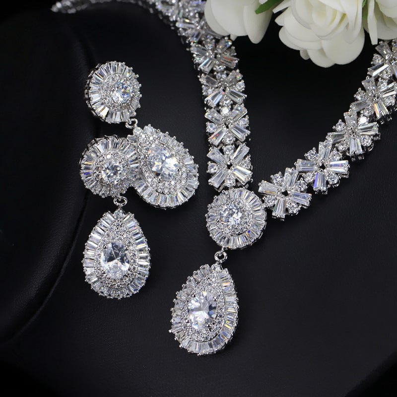 Classic Bridal Jewelry Set Bling Waterdrop Zirconia Jewelry Necklace Set