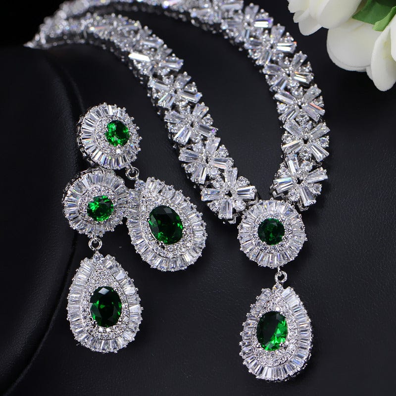 Classic Bridal Jewelry Set Bling Waterdrop Zirconia Jewelry Necklace Set