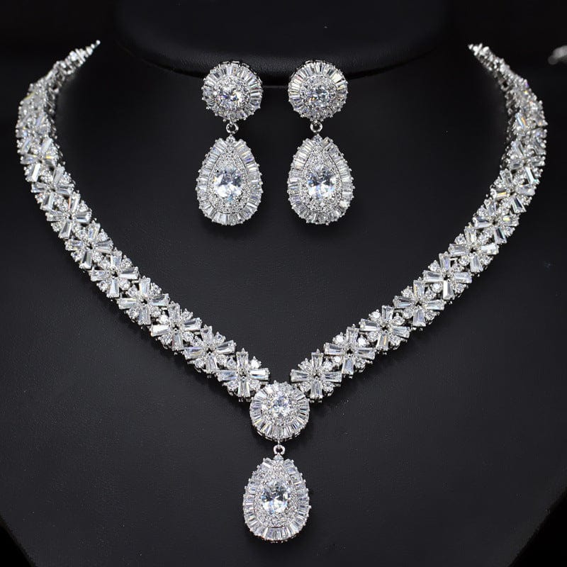Classic Bridal Jewelry Set Bling Waterdrop Zirconia Jewelry Necklace Set