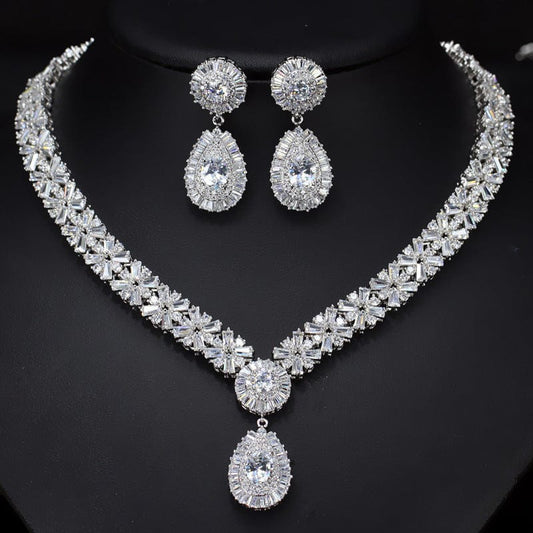 Classic Bridal Jewelry Set Bling Waterdrop Zirconia Jewelry Necklace Set