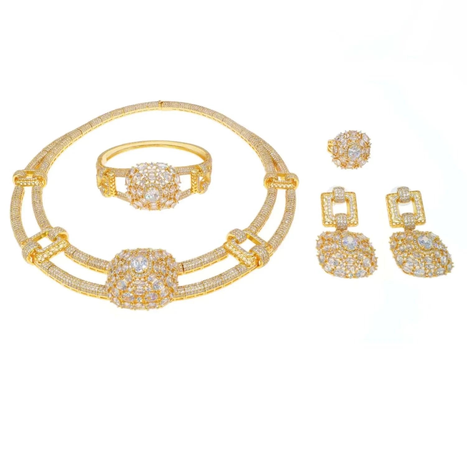 classic / can be adjusted / As the picture American Diamond Jewelry Set High quality Zircons Jewellery African Fashion Women Party Wedding Dating Gift Costume Accessories