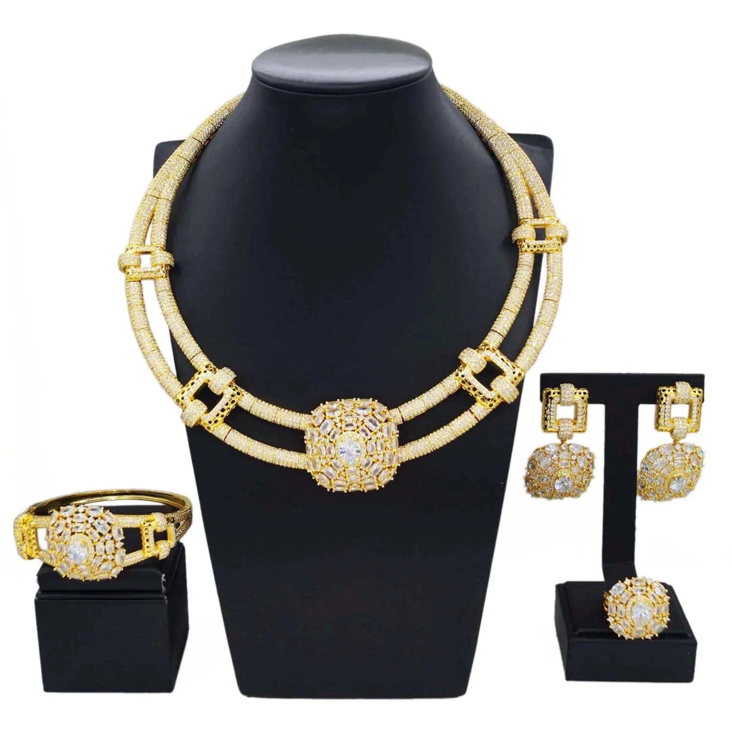 classic / can be adjusted / As the picture American Diamond Jewelry Set High quality Zircons Jewellery African Fashion Women Party Wedding Dating Gift Costume Accessories