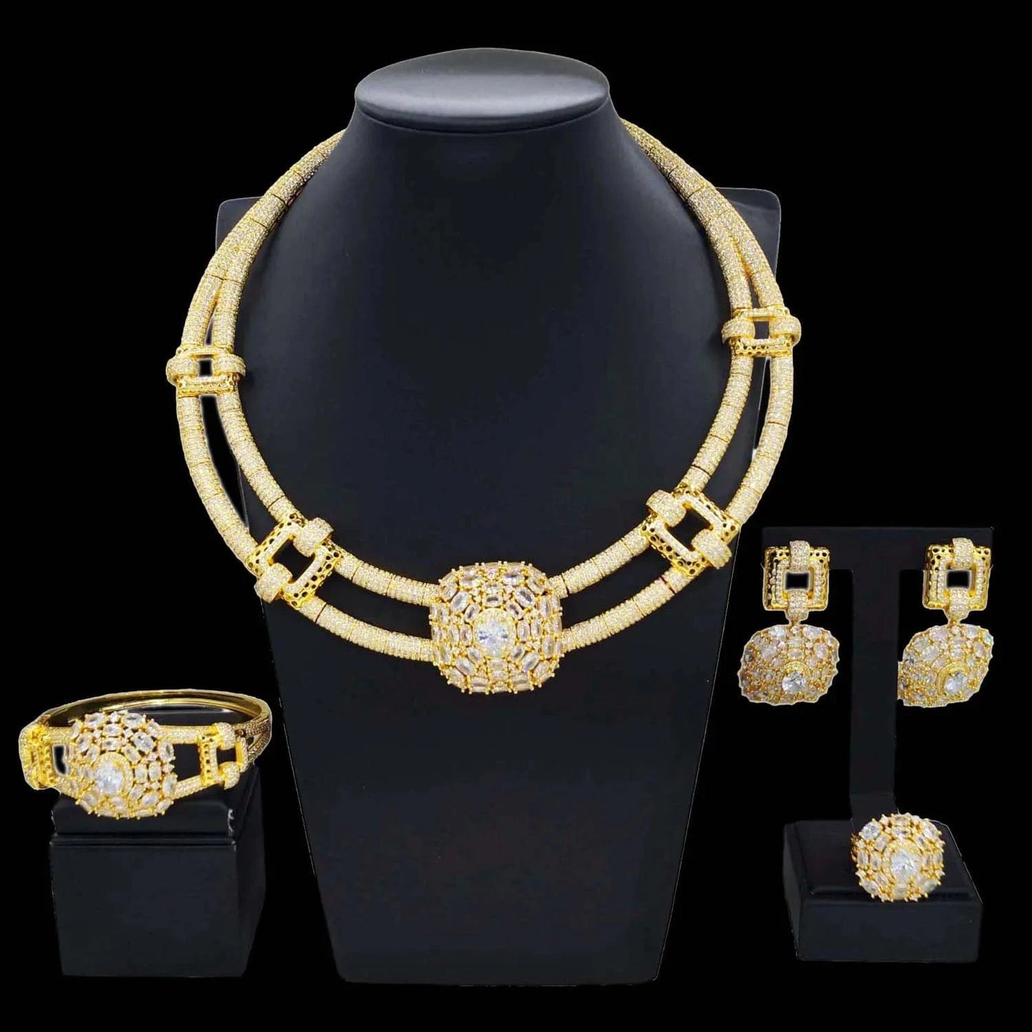 classic / can be adjusted / As the picture American Diamond Jewelry Set High quality Zircons Jewellery African Fashion Women Party Wedding Dating Gift Costume Accessories