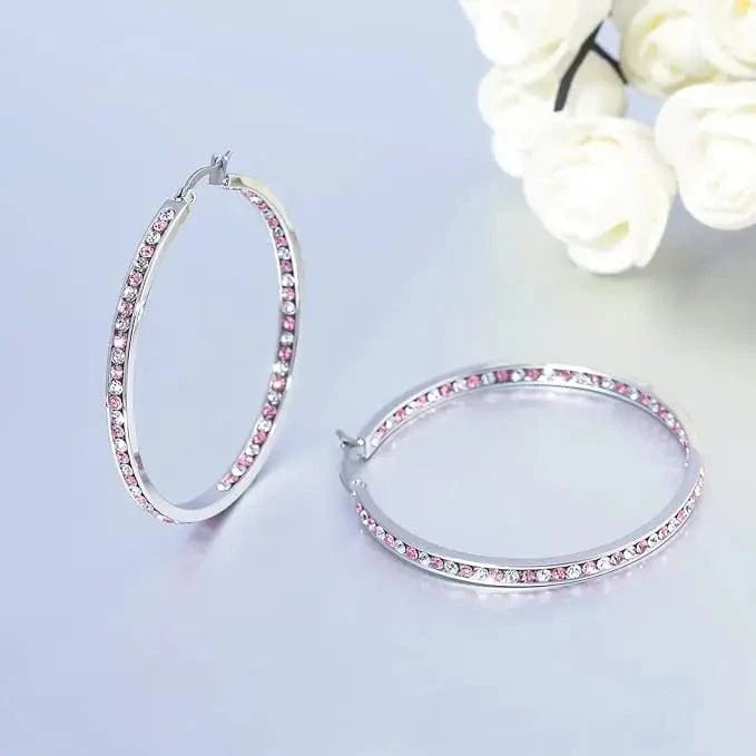 classic / classic / Pink white JJ Inspiration Pink Blue Full Crystal Large Hoop Earring Jack and Jill Women Big Hoop Earrings Jewelry