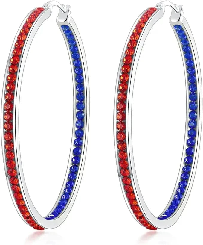 classic / classic / Red blue JJ Inspiration Pink Blue Full Crystal Large Hoop Earring Jack and Jill Women Big Hoop Earrings Jewelry