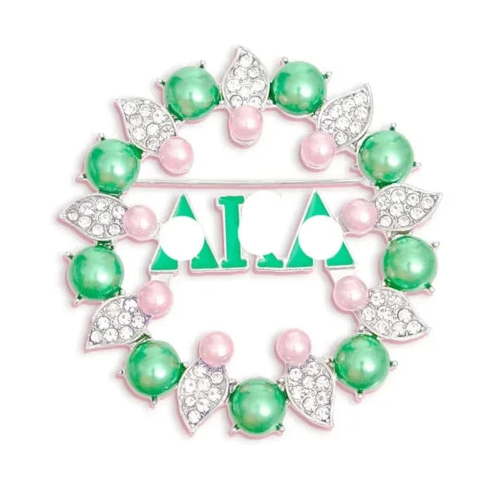 classic / Pink green / Gold Plated Pink Green Sorority Blue White Beads Leaf Rhinestone Metal Women Brooch Pin for Gift