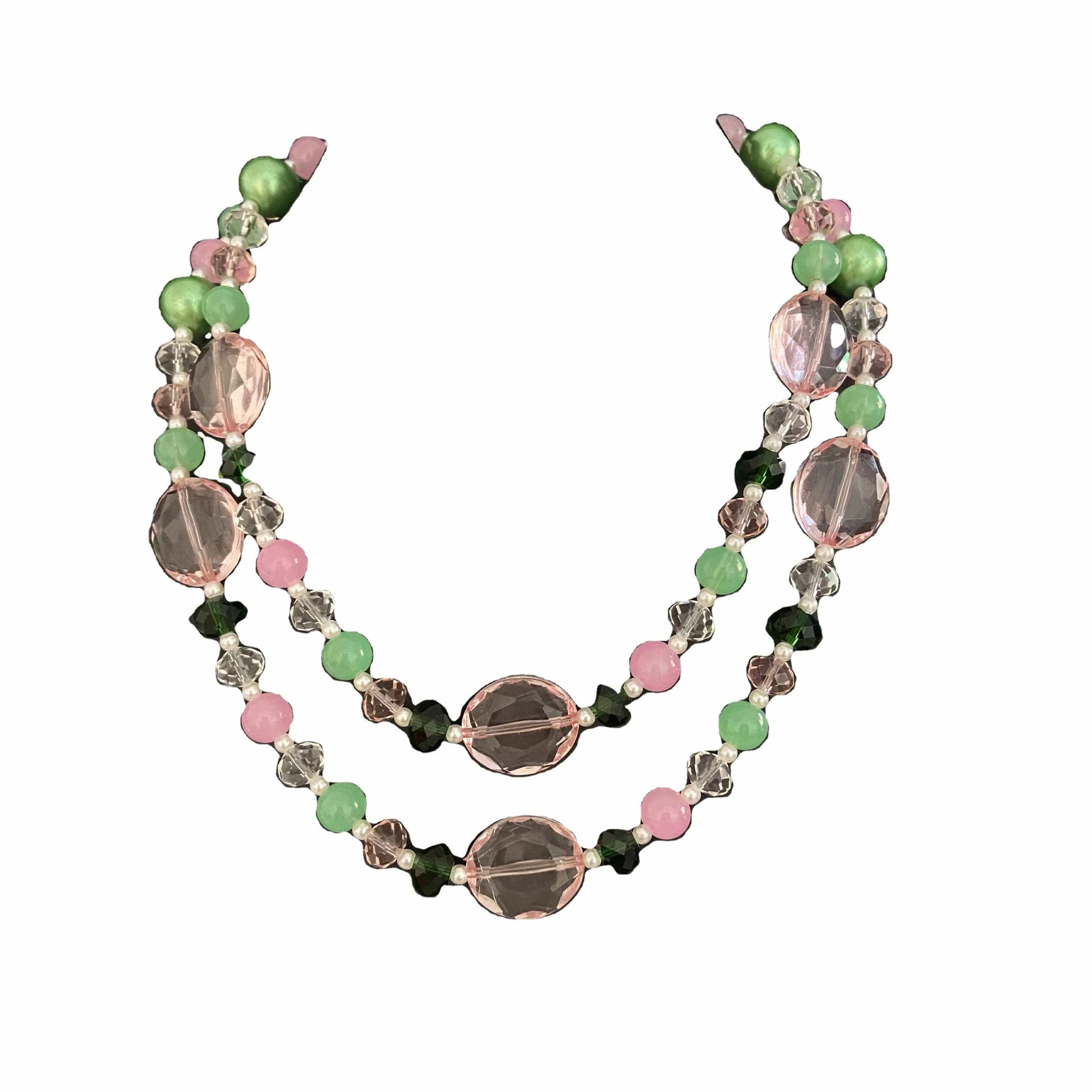 classic / Pink green Pink Green Fancy Irregular Beads Necklace Multi-layer Geometric Gemstone Plastic Chain Necklace Women Girls Sweater Jewelry Set