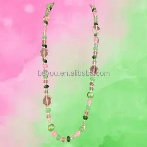 classic / Pink green Pink Green Fancy Irregular Beads Necklace Multi-layer Geometric Gemstone Plastic Chain Necklace Women Girls Sweater Jewelry Set