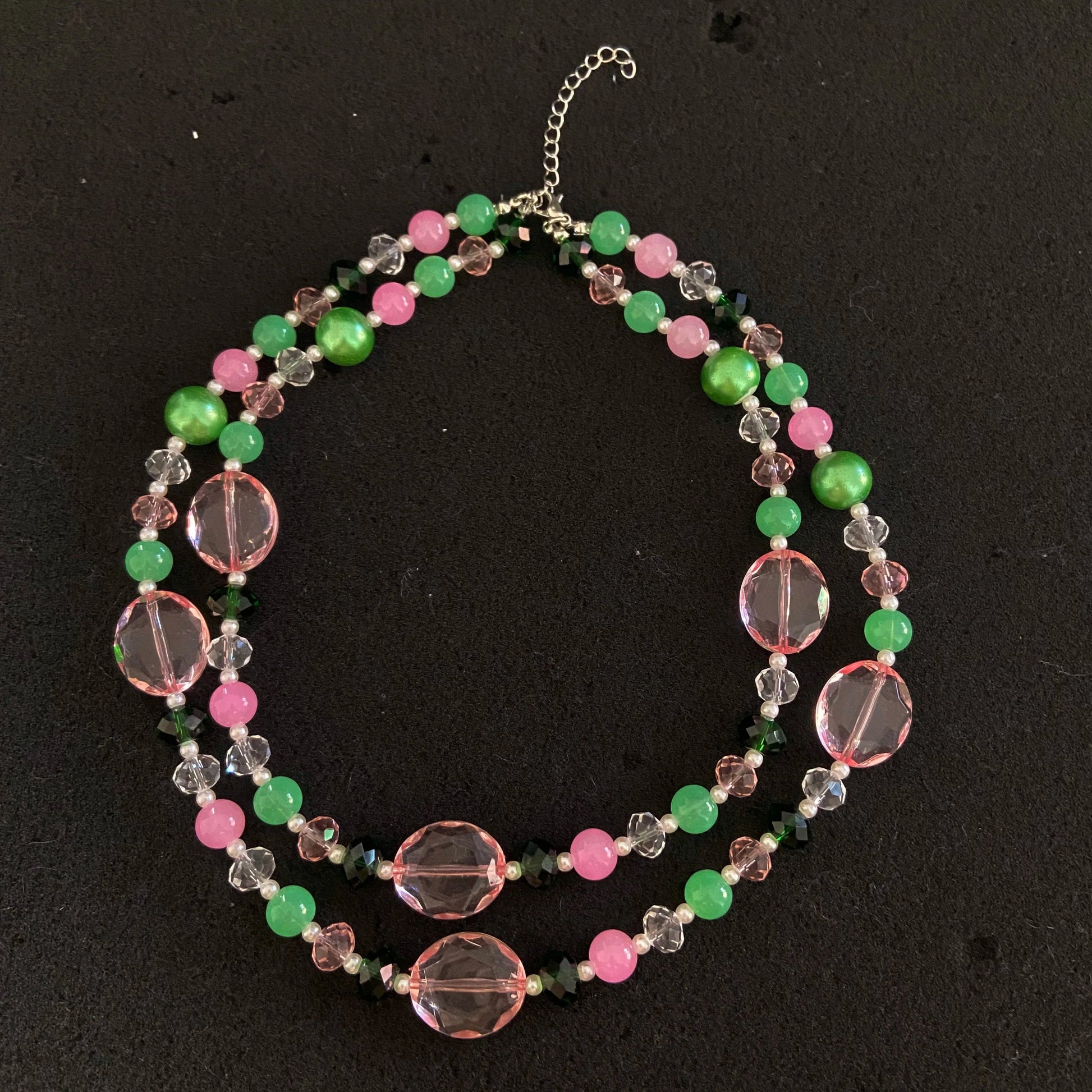 classic / Pink green Pink Green Fancy Irregular Beads Necklace Multi-layer Geometric Gemstone Plastic Chain Necklace Women Girls Sweater Jewelry Set