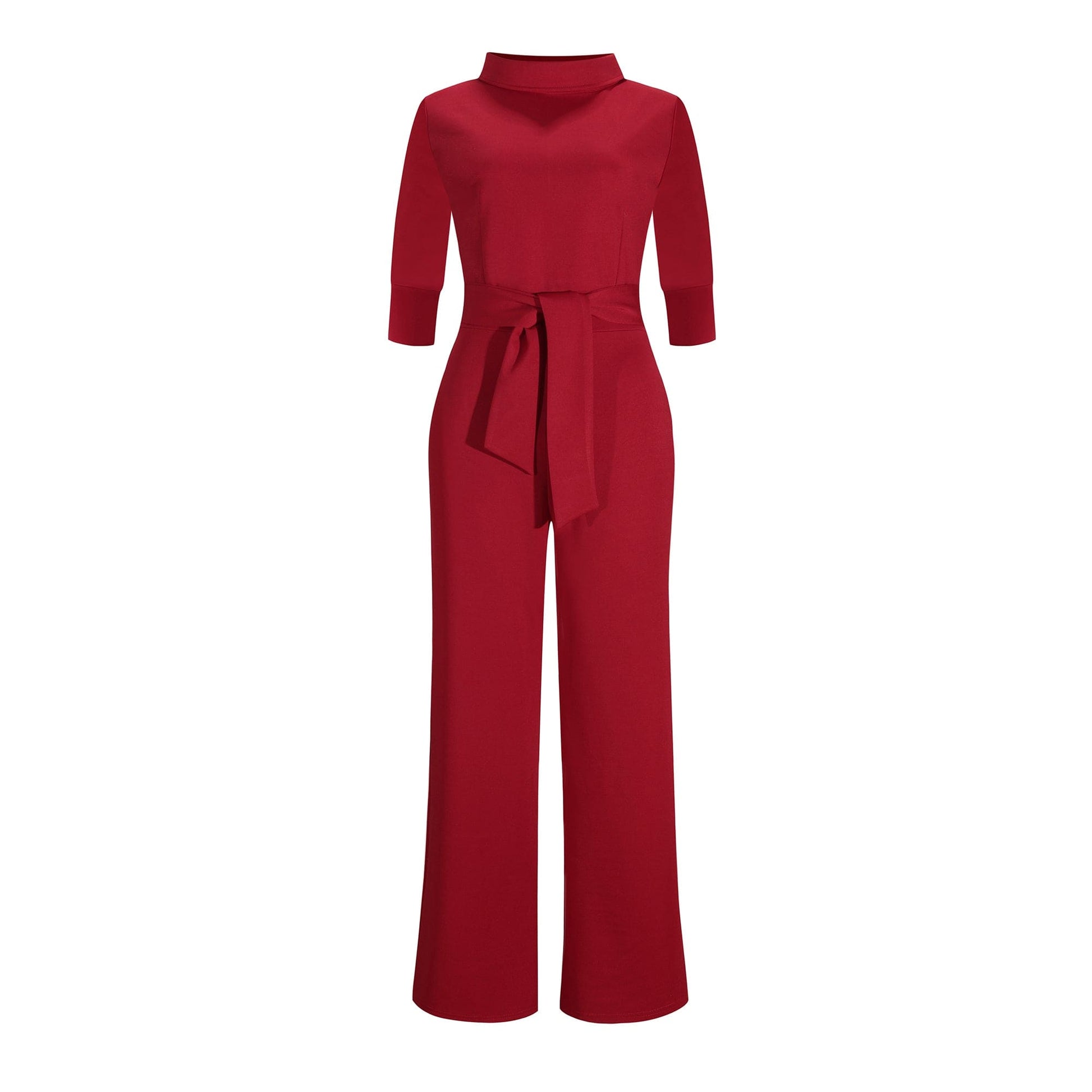 Classic solid minimalist turtleneck slimming formal jumpsuit for women