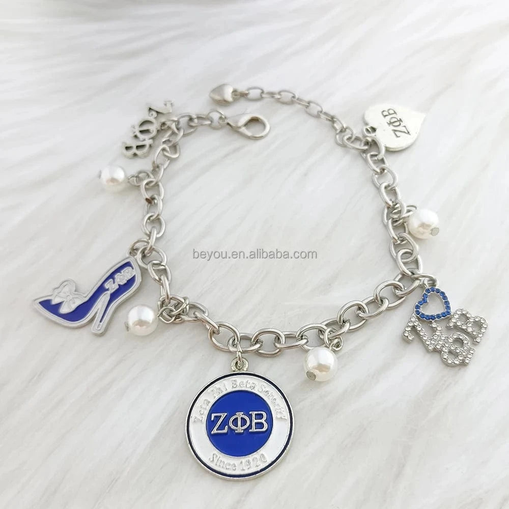 classic / zpb Adjustable Greek Sorority Zeta Phi Beta Letter Chain Pearl ZPB Sign Pendant Charms Women Bracelets Bangle Jewelry Ornament Gifts