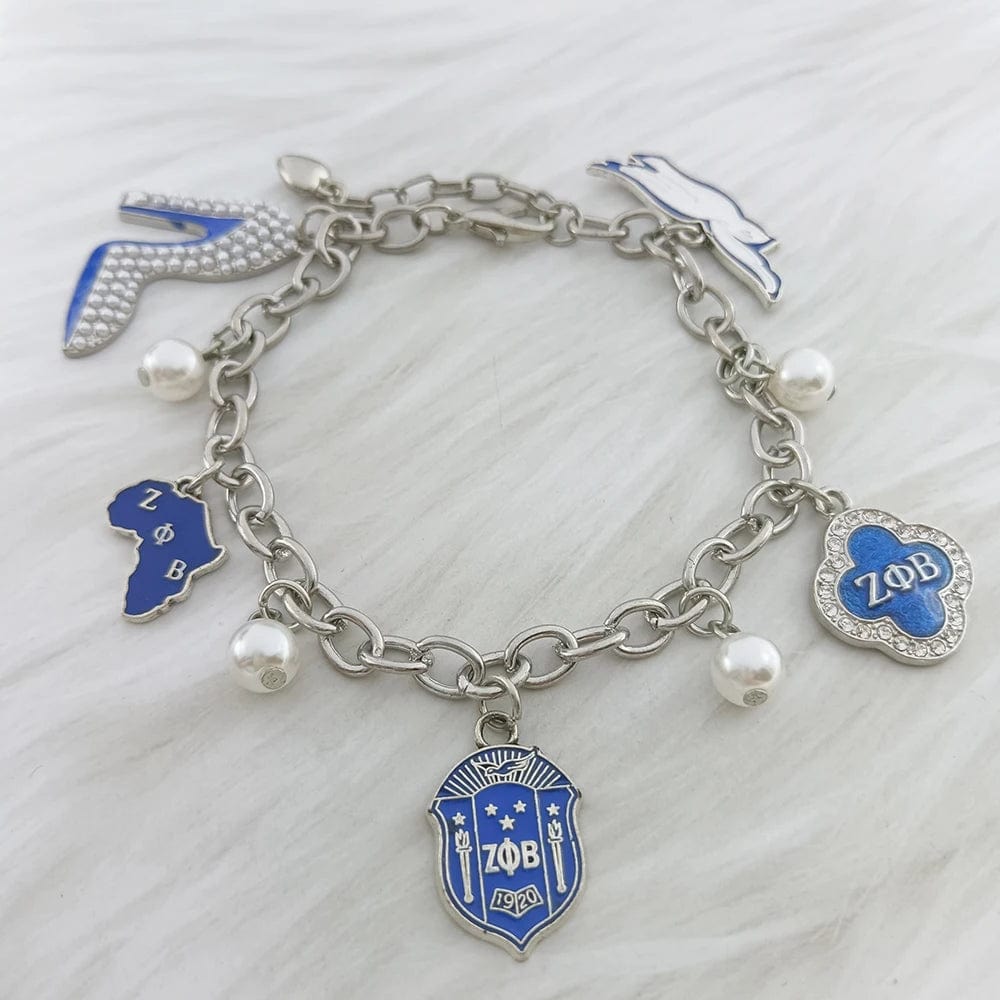 classic / zpb Adjustable Greek Sorority Zeta Phi Beta Letter Chain Pearl ZPB Sign Pendant Charms Women Bracelets Bangle Jewelry Ornament Gifts