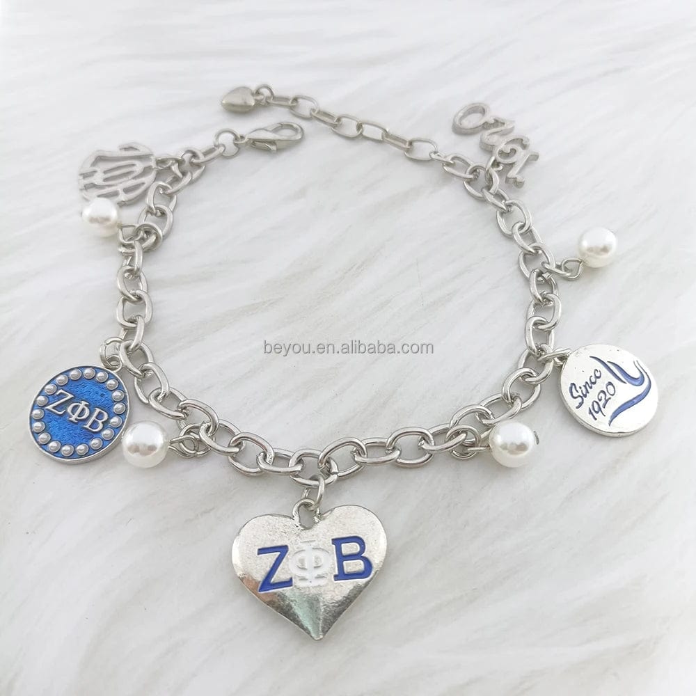 classic / zpb Adjustable Greek Sorority Zeta Phi Beta Letter Chain Pearl ZPB Sign Pendant Charms Women Bracelets Bangle Jewelry Ornament Gifts