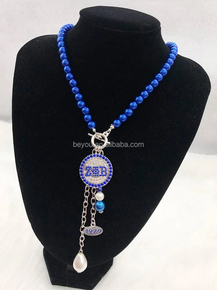 classic / ZPB Custom OT Buckle Chain Factory Handmade ZPB Enamel Pendant Blue Pearl Necklace Clasp Chain Women Fashion Jewelry
