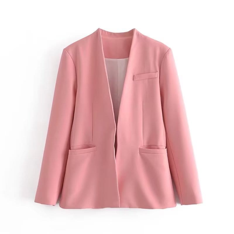 clout Female Office Coats OL Chic Suit Autumn Hooks Closed Pockets Slim Pink Blazers Women 2023 Casual Green Jacket