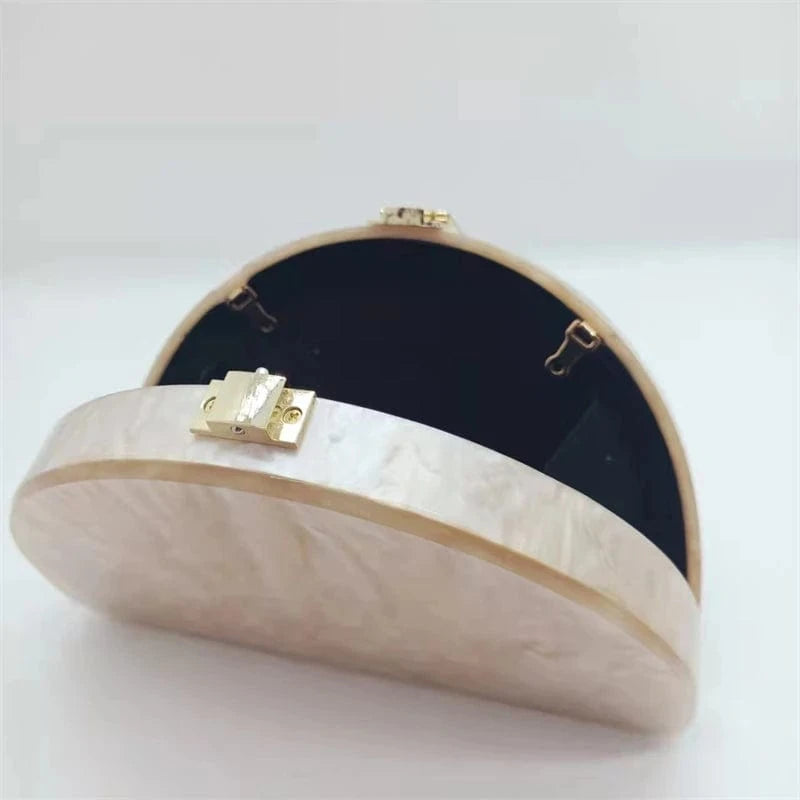 Clutch Purses Women Semicircle Evening Bag Crossbody Bag Elegant Acrylic Handbags for Wedding Cocktail Party