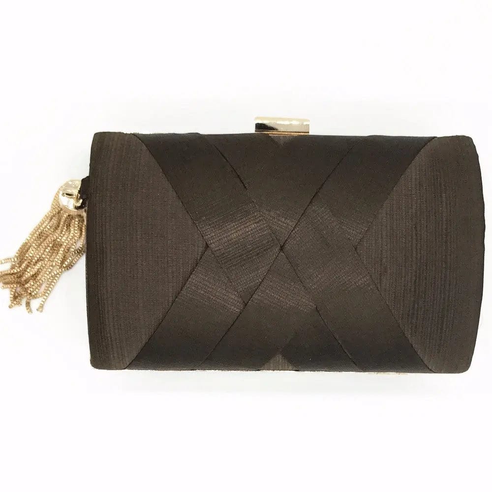 Coffee Factory Direct Good Sell Brand New Handmade Weave Evening Bag Tassel Clutch With Satin For Wedding/banquet/party