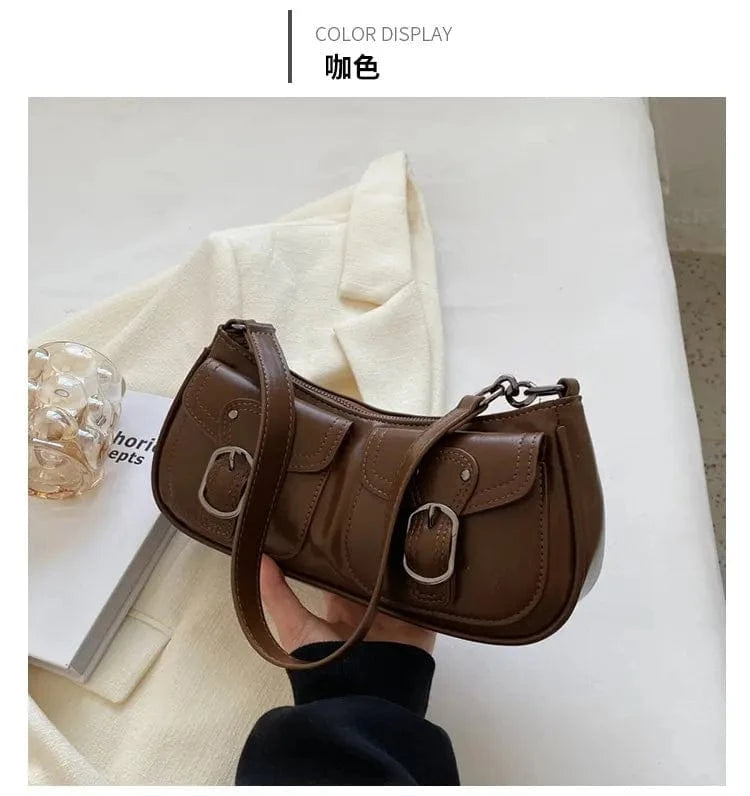 Coffee Fashion Leather Shoulder Armpit Bag for Women 2024 Tend Female Simple Small Pocket Design Underarm Handbags and Purses