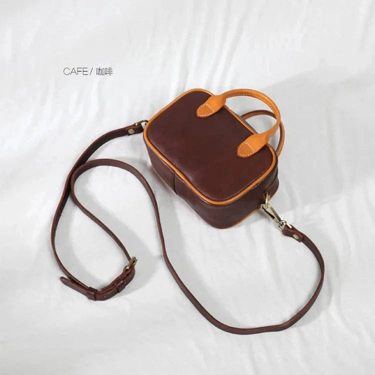 coffee Wholesale Genuine Leather Tote Bag Vintage Square Tote  Bag for Women