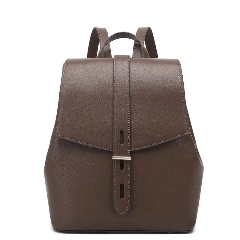 Coffee Women Small Backpack Purse Genuine Leather Quilted Mini Daypack Fashion Bookbag for Girls Waterproof Cover Lady Bags Polyester