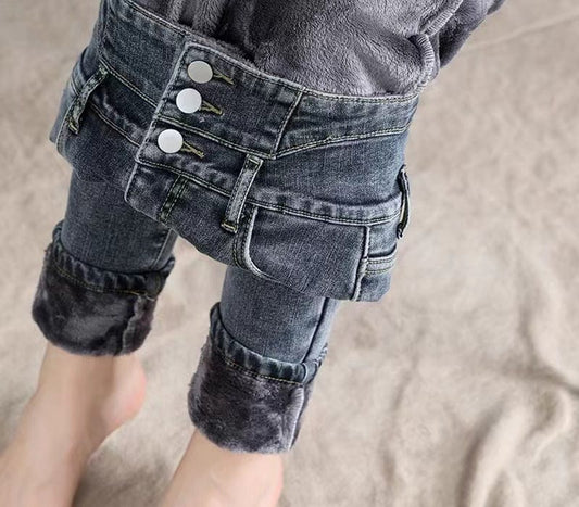 coldke winter/autumn girl fashion jeans women high waistl girls skinny leggings butt lift denim jeans pant with wool inside