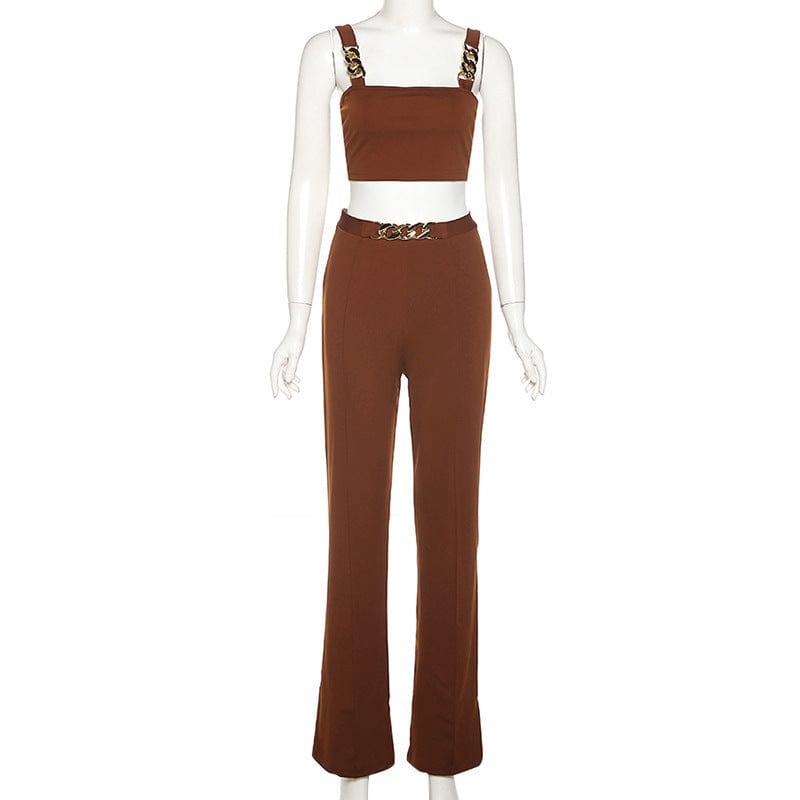 Coldker Autumn Elegant Concise Two Piece Set Women Sleeveless Tanks Vest+Formal Pants Matching Outfit Female Casual Inside Suit