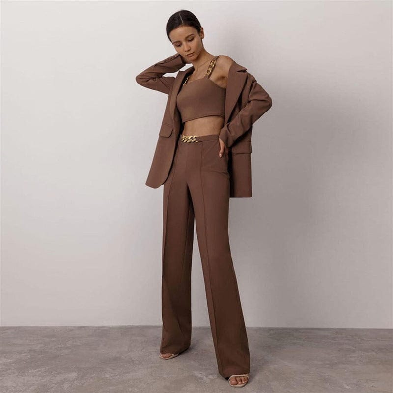 Coldker Autumn Elegant Concise Two Piece Set Women Sleeveless Tanks Vest+Formal Pants Matching Outfit Female Casual Inside Suit