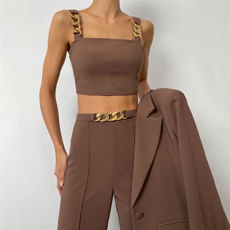 Coldker Autumn Elegant Concise Two Piece Set Women Sleeveless Tanks Vest+Formal Pants Matching Outfit Female Casual Inside Suit