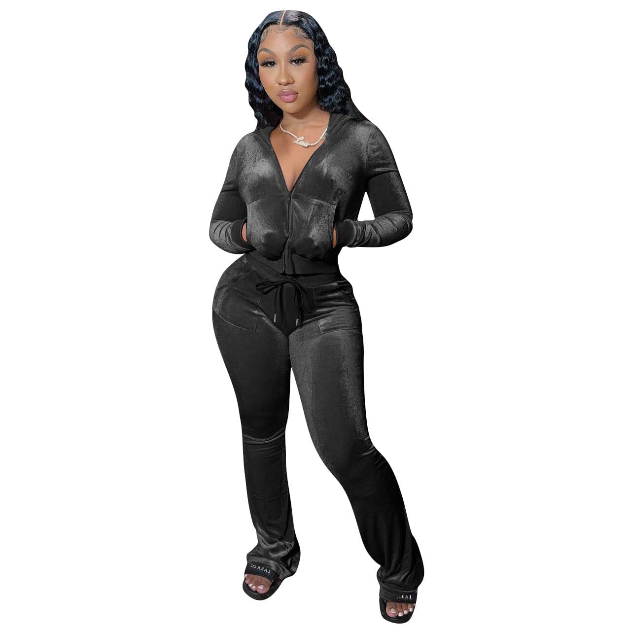 Coldker zipper sweatshirt and pants winter velour pants Suit hoodies women Zipper soild velvet suit Tracksuit Women's sweatshirt