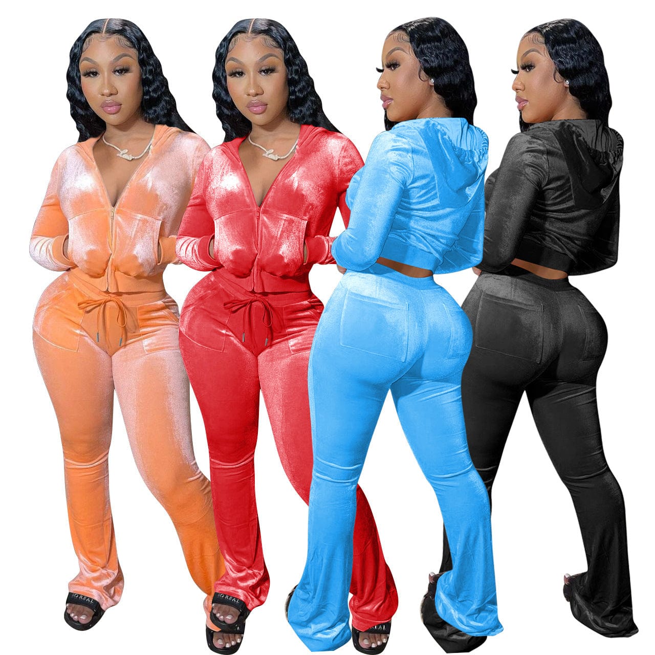 Coldker zipper sweatshirt and pants winter velour pants Suit hoodies women Zipper soild velvet suit Tracksuit Women's sweatshirt