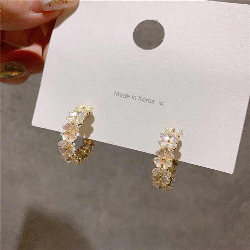 Color 1 LWI60179 Boucles D'oreilles New Elegant Cute Shell Hoop Earrings Geometric Hollow Circle Flower Earring Boucle D'oreille Gifts