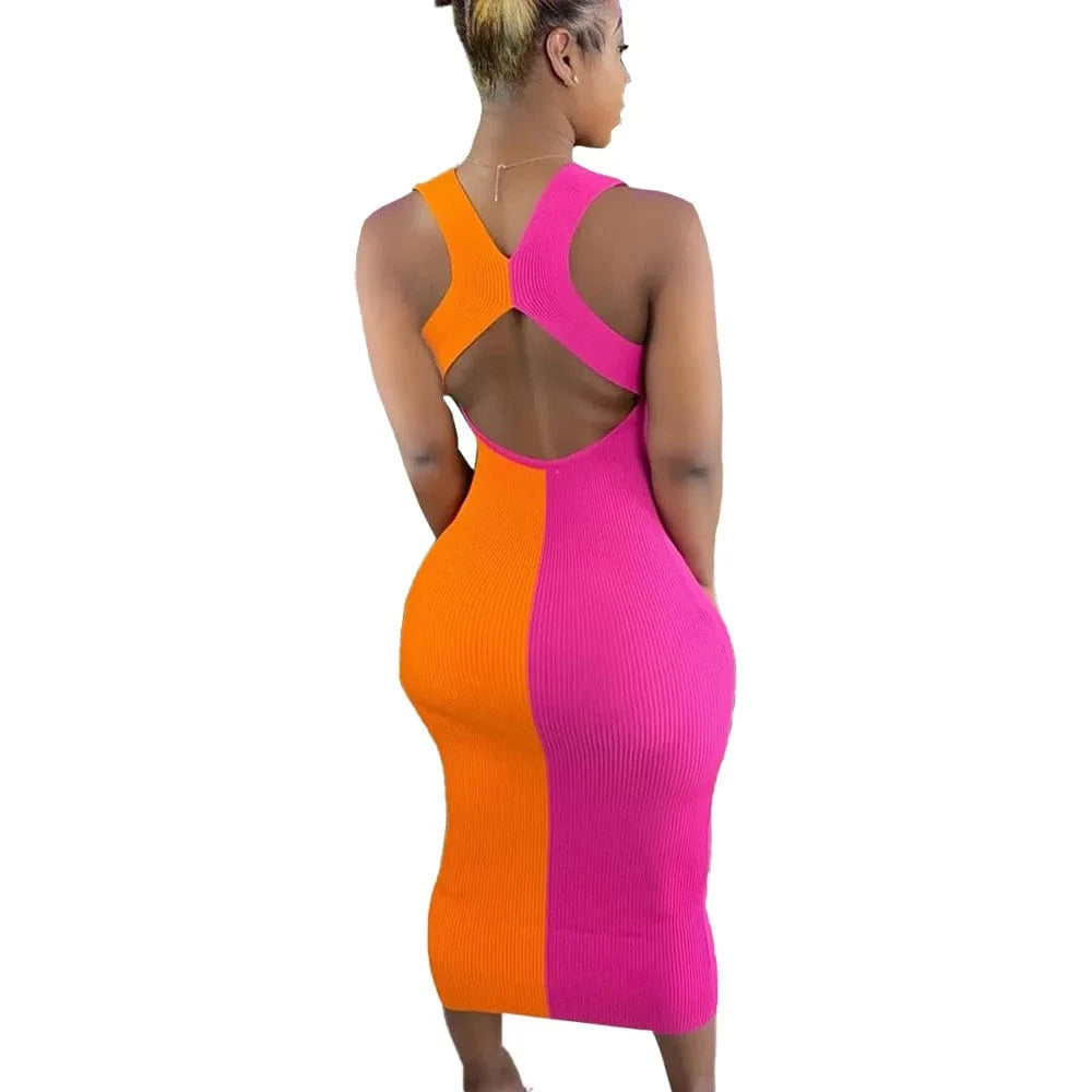 Color Patchwork Ladies Sundress Elegant Casual Dresses Club Summer Party Sexy Womens Long Dresses