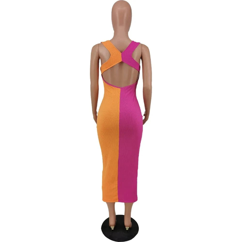 Color Patchwork Ladies Sundress Elegant Casual Dresses Club Summer Party Sexy Womens Long Dresses