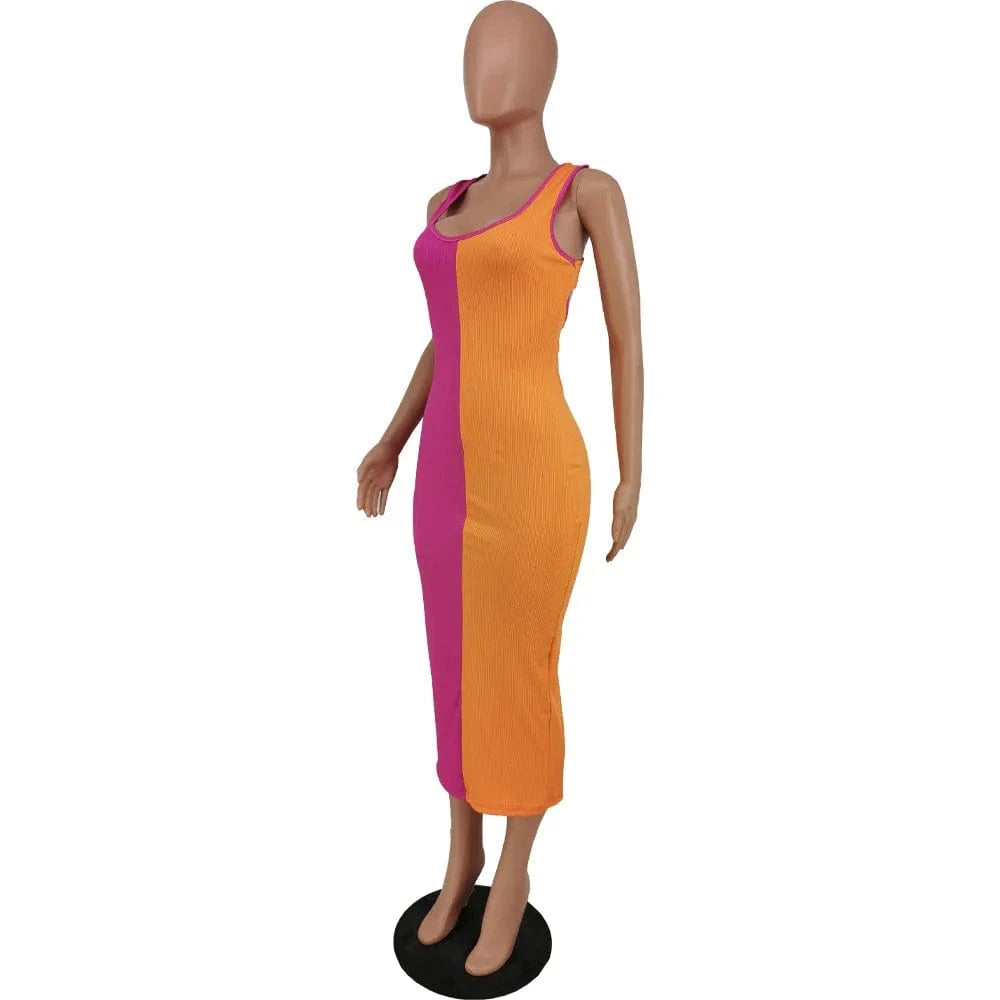 Color Patchwork Ladies Sundress Elegant Casual Dresses Club Summer Party Sexy Womens Long Dresses