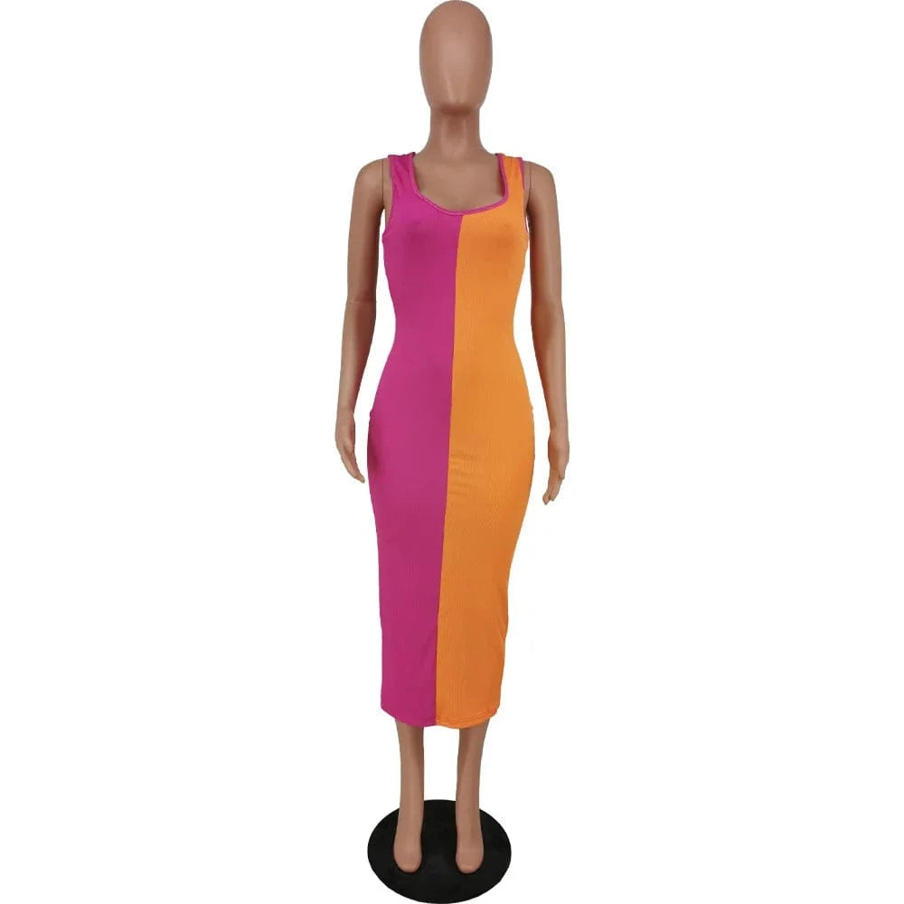 Color Patchwork Ladies Sundress Elegant Casual Dresses Club Summer Party Sexy Womens Long Dresses