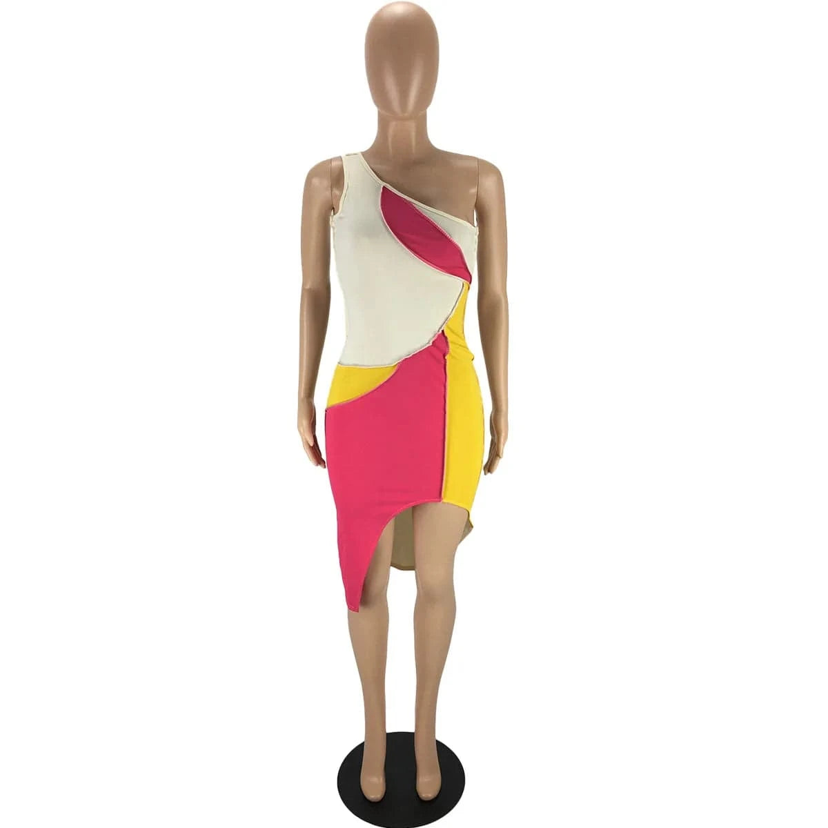 Color Patchwork One Shoulder Ladies Short Dress Irregular Club African Sexy Nightclub Sleeveless Summer Casual Dresses Women
