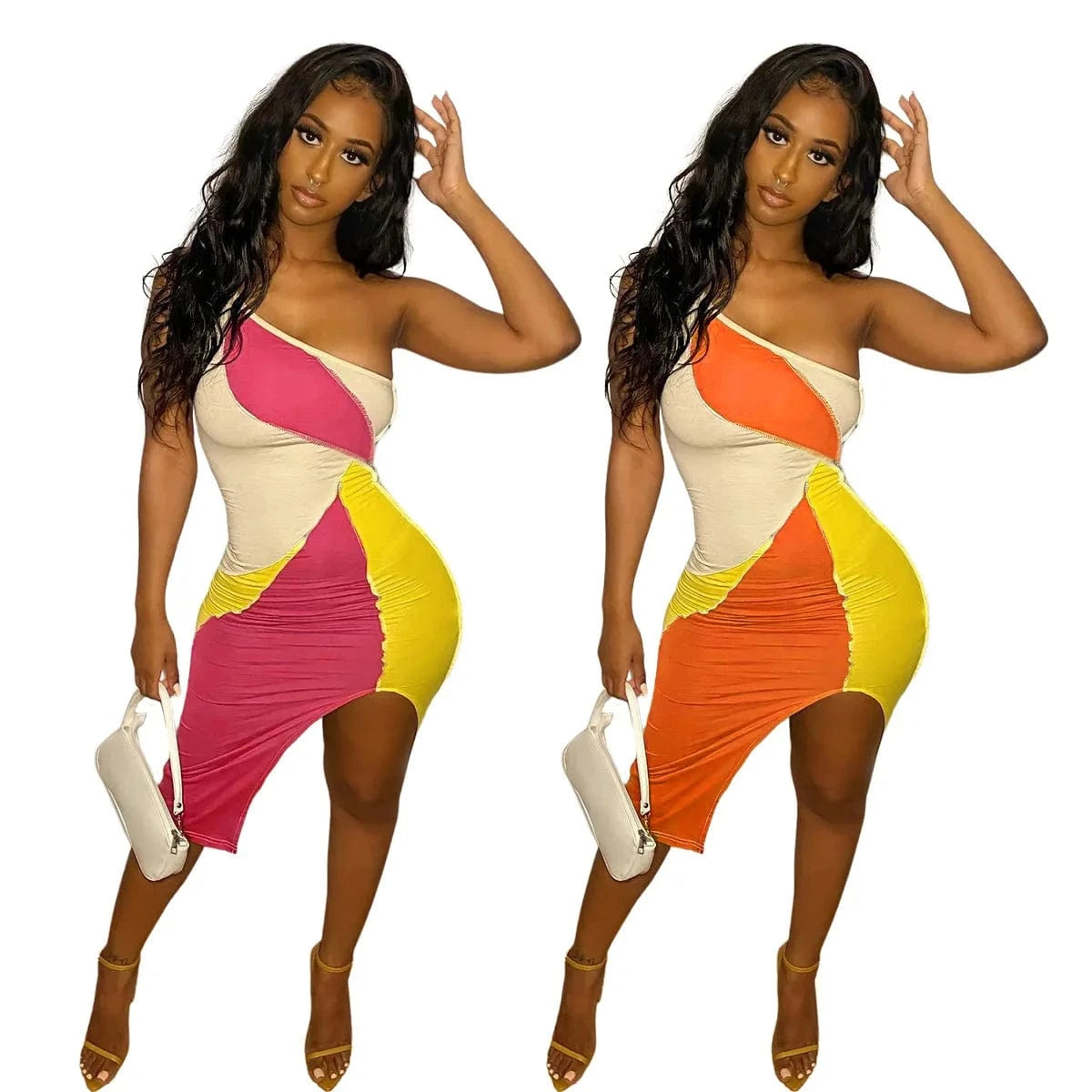 Color Patchwork One Shoulder Ladies Short Dress Irregular Club African Sexy Nightclub Sleeveless Summer Casual Dresses Women