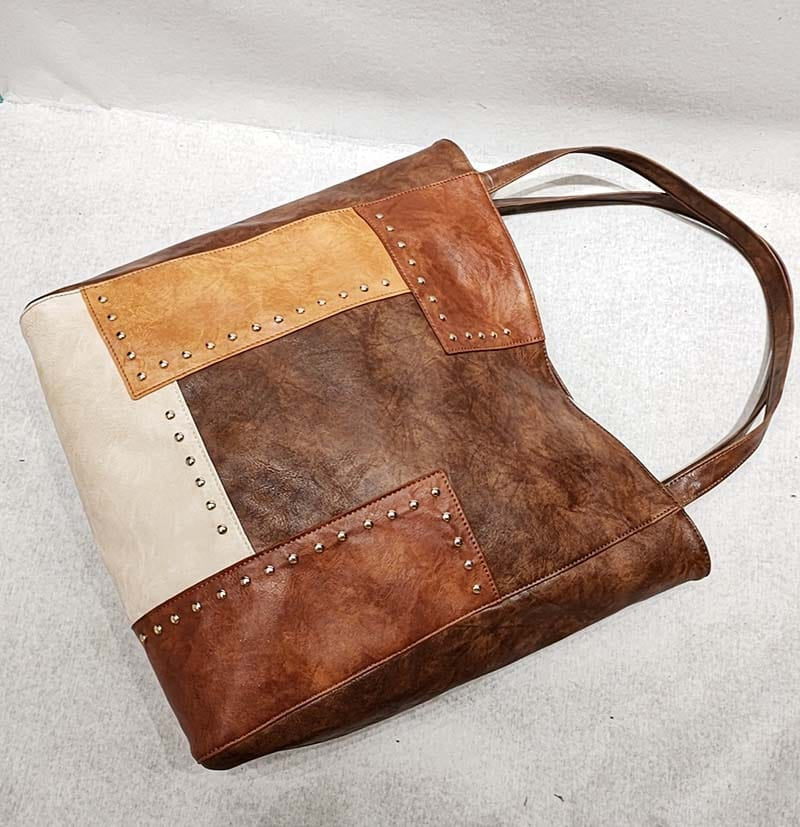 Colorblock Women Classical Colorblock Everyday Tote Multicolour PU Leather Patchwork Shoulder Handbag Purses