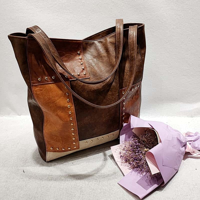 Colorblock Women Classical Colorblock Everyday Tote Multicolour PU Leather Patchwork Shoulder Handbag Purses